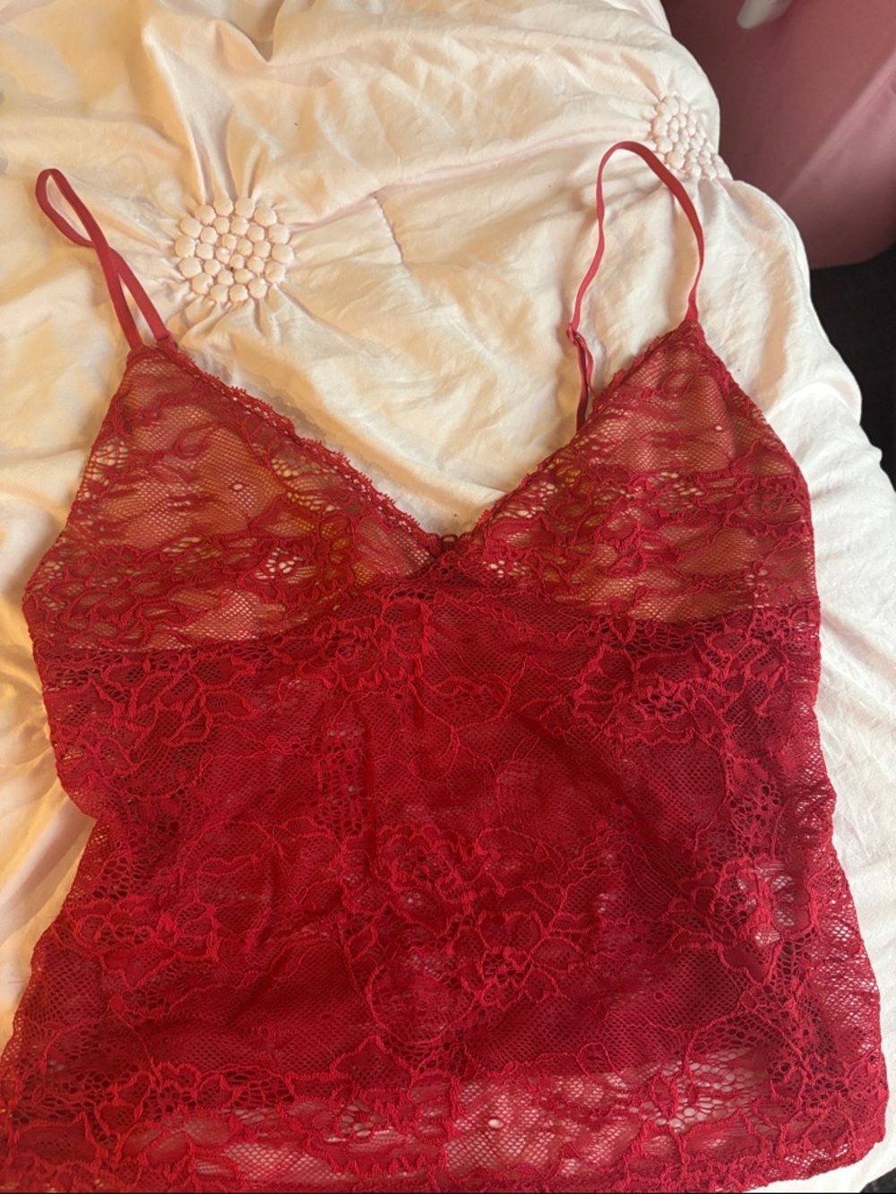 Red Lace Camisole Tank Top